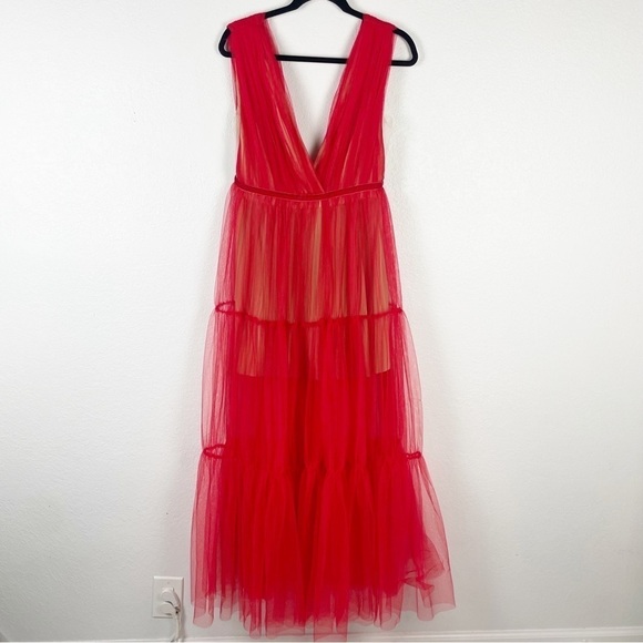 Sau Lee Chloe Tulle Maxi Dress Red Formal Evening Party - Picture 3 of 10